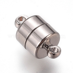 ループ付き真鍮製マグネットクラスプ  長持ちメッキ  コラム  プラチナ  11.8x6mm  穴：2mm&nbsp;X-KK-I664-06P