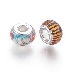 レジンヨーロピアンビーズ  真鍮のコア付き  大穴ビーズ  ロンデル  銀色のメッキ  ミックスカラー  13x8mm  穴：4.8mm&nbsp;RPDL-I001-M