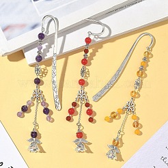 3Pcs Natural Quartz Crystal & Amethyst & Malaysia Jade Round Beads & Alloy Angel Bookmarks&nbsp;AJEW-JK00392