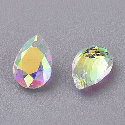 ガラスラインストーンチャーム  多面カット  ティアドロップ  クリスタルAB  9x6x4mm  穴：1mm&nbsp;RGLA-A024-H02-001AB