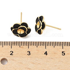 フラワー真鍮＆スターリングシルバーピンスタッドピアス  カドミウムフリー＆ニッケルフリー＆鉛フリー  14KGP本金メッキ  ブラック  11x11mm&nbsp;KK-M326-22G