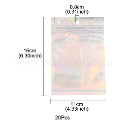 長方形のジッパー付きプラスチック製グリッターホログラフィックバッグ  再封可能なバッグ  透明  16x11cm  穴：8mm  片側の厚さ：2.3ミル（0.06mm）&nbsp;OPP-YW0001-03C
