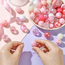 DIY 50個 キャンディーカラー ラウンドビーズ ジュエリー作り ファインディングキット  混合スタイル  ピンク  19~20x18~20mm  穴：1.8~3mm&nbsp;DIY-CJ0002-37