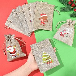 30Pcs 15 Styles Christmas Printed Jute Cloth Storage Pouches&nbsp;ABAG-YW0001-10