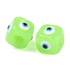 樹脂ナザールボンジュウヨーロピアンビーズ  大穴ビーズ  キューブ  春の緑  12.5x14~14.5x14~14.5mm  穴：6mm&nbsp;RESI-A021-18
