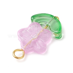 ガラスチャーム  花  金色の鉄のループで  ミックスカラー  24x14x4.5mm  穴：2.5mm&nbsp;PALLOY-JF03302