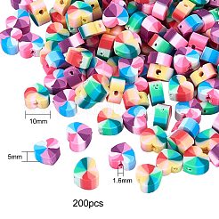 200個2色手作りポリマークレイビーズ  ハート  ミックスカラー  10x11x5mm  穴：1.6mm  100個/カラー&nbsp;CLAY-SZ0001-07