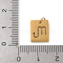 304ステンレススチールチャーム  丸カン付き  ゴールドカラー  星座チャーム付き長方形  蠍座  12x10x1.5mm  穴：3mm&nbsp;STAS-R001-03G-08