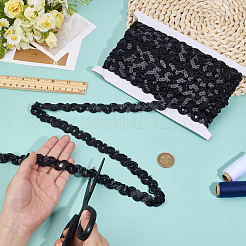 ウェーブポリエステルレーストリム  ペットのスパンコールリボン  洋服アクセサリー  ブラック  3/4インチ（20mm）  約14.22ヤード（13m）/セット&nbsp;OCOR-WH0078-411C