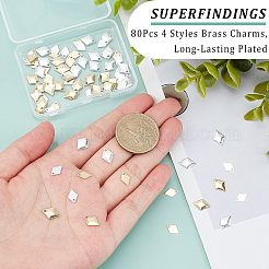 80個4スタイル真鍮チャーム  長持ちメッキ  菱形  ゴールデン＆シルバー  9~10.5x6~7.5x0.2~1.5mm  穴：1~1.2mm  20個/スタイル&nbsp;KK-FH0003-80