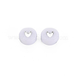 メッキアクリルビーズ  ライン入り  ハート付きフラットラウンド  銀メッキ  6.5~7x3.7mm  穴：1.8mm  約365個/50g&nbsp;X-PACR-R242-02