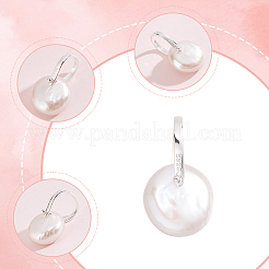 1Pc Natural Pearl Flat Round Pendants&nbsp;STER-BBC0009-63