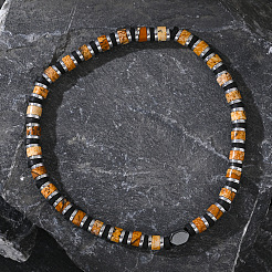 Natural Picture Jasper & Synthetic Non-magnetic Hematite Beads Stretch Bracelets for Men&nbsp;NY6374