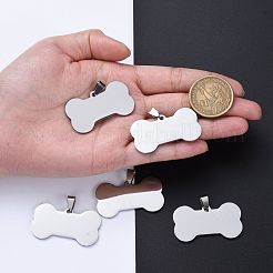 変色しにくい304ステンレススチールペンダント  鏡面研磨仕上げ  空白タグのスタンプ  犬用の骨  ステンレス鋼色  22x40x1.8mm  穴：8.5mm&nbsp;X-STAS-I140-07B