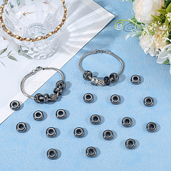 合成非磁性ヘマタイトヨーロピアンビーズ40個  大穴ビーズ  ロンデル  14x6mm  穴：6mm&nbsp;G-BBC0001-53
