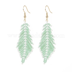 Japanese Seed Braided Feather Dangle Earrings&nbsp;EJEW-MZ00001
