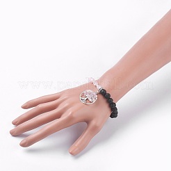 Natural Rose Quartz & Lava Rock Stretch Bracelets&nbsp;BJEW-JB03953-03