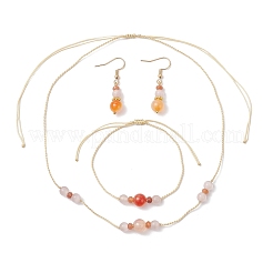 Round Natural Carnelian & Malaysia Jade & Cat Eye Beaded Necklace & Bracelet & Dangle Earring Sets&nbsp;SJEW-JS01331