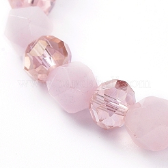 天然ローズクオーツ宝石ストレッチブレスレット  電気メッキガラスビーズ  2-3/8インチ（61mm）&nbsp;BJEW-JB05024-03