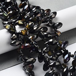 電気メッキガラスビーズセット  半分虹メッキ  多面カット  ティアドロップ  ブラック  12x6mm  穴：1mm&nbsp;EGLA-A001-6x12mm-H01