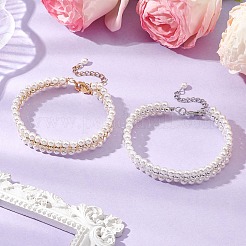 電気メッキ非磁性合成ヘマタイトと貝パール編みビーズブレスレット  女性のためのジュリー  花  ミックスカラー  6-7/8インチ（17.5cm）  2個/セット&nbsp;BJEW-JB110101