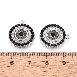合金とラインストーンのペンダント  フラットラウンド型/ナザールボンジュウのお守り  プラチナ  18.5x16x3mm  穴：1.2~1.4mm&nbsp;PALLOY-T095-04P