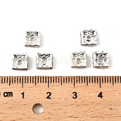 真鍮製ラインストーンスペーサービーズ  グレードA  正方形  ニッケルフリー  銀色のメッキ  クリスタル  6x6x3mm  穴：1mm&nbsp;RSB072-01S