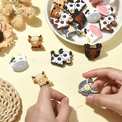 16 個 8 スタイル食品グレード環境に優しいシリコーン焦点ビーズ  牛と牛  ミックスカラー  28~30x26~38x7~9mm  穴：2~3mm  2個/スタイル&nbsp;SIL-CJ0001-11