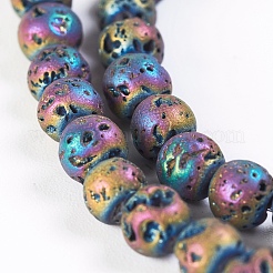 PVD Vacuum Plating Electroplated Natural Lava Rock Bead Strands&nbsp;G-P363-A05