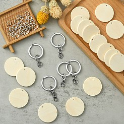 DIY Blank Flat Round Wooden Keychain Making Kits&nbsp;DIY-YW0008-89
