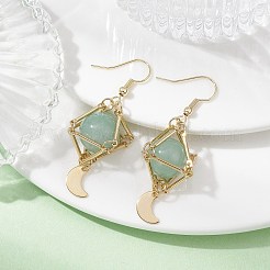 天然石グリーンアベンチュリンダングルピアス  ゴールデン 304 ステンレススチール スター ロング ドロップ イヤリング  53x18mm&nbsp;EJEW-JE05499-03