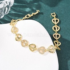 Brass Micro Pave Clear Cubic Zirconia Heart Link Chain Bracelets for Women&nbsp;BJEW-F530-07G