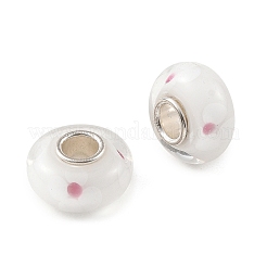 ランプワークと真鍮芯のヨーロピアンビーズ  大穴ビーズ  花とロンデル  ホワイト  15x7.5mm  穴：4mm&nbsp;LAMP-P019-01P-23