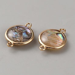 Flat Round Natural Paua Shell Resin Connector Charms&nbsp;BSHE-WH0004-16KCG