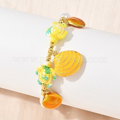 Ocean Brass Enamel Starfish Shell Shape Charm Bracelets for Women&nbsp;KK-CBA68DA-16G-03