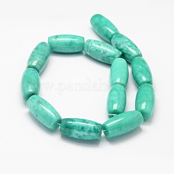 染め加工天然のマレージェードバーレルビーズ連売り  真似アマゾナイト石  30x15mm  穴：1mm  約13個/連  15.5インチ&nbsp;G-L395-27-30x15mm