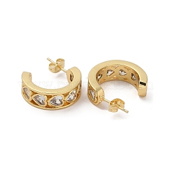 Brass Micro Pave Cubic Zirconia Heart Stud Earrings&nbsp;EJEW-P252-04G