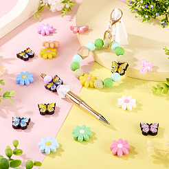 花と蝶のPVCとシリコンビーズのファインディングキット  ミックスカラー  18.5~30x20~32x7~8mm  穴：2~3.5mm&nbsp;FIND-TA0007-96