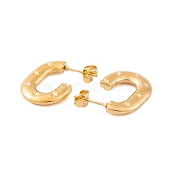 イオンプレーティング（IP）304ステンレススチールハーフフープスタッドピアス（女性用）  星と楕円  18KGP本金メッキ  21x3mm&nbsp;EJEW-P279-08G