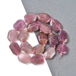天然マダガスカル ローズクォーツビーズ連売り  多面カット  長方形  シードビーズで  21~22x15~17x7~8mm  穴：1mm  約16~20個/連  15.35~15.75''（39~40センチメートル）&nbsp;G-B125-P06-01