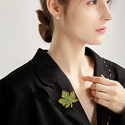 Autumn Maple Leaf Light Gold Alloy Rhinestone Brooch Pins&nbsp;JEWB-TADJ0001-01B