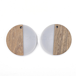 樹脂＆ウォールナットウッドペンダント  フラットラウンド  ライトスチールブルー  28x3~4mm  穴：1.8mm&nbsp;X-RESI-T023-15A