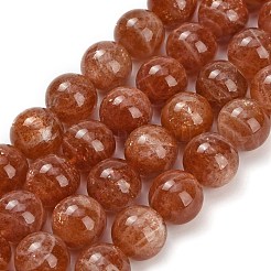 天然石サンストーンビーズ連売り  ラウンド  グレードAA  10~10.5mm  穴：0.8mm  約38個/連  15.75インチ（40cm）&nbsp;G-L631-A04-10mm