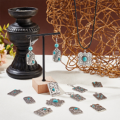 24 スタイルの合成ターコイズ ペンダント 12 個  長方形チャーム  ラックメッキ合金のパーツ  混合模様  アンティークシルバー  28~34x17~30.5x3~6mm  穴：2~3mm  2個/スタイル&nbsp;PALLOY-PH0002-20