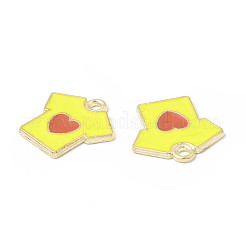 合金エナメルチャーム  ハート柄のTシャツ  ゴールドカラー  きいろ  16x16x1.2mm  穴：1.7mm&nbsp;ENAM-G212-09G-03