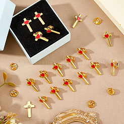 24Pcs Cross with Heart Alloy Enamel Lapel Pin Backs for Backpack Clothes&nbsp;JEWB-FG0001-59G