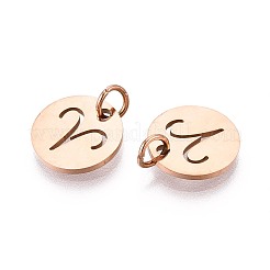 304ステンレススチールチャーム  星座/星座とフラットラウンド  ローズゴールド  牡羊座  12x1mm  穴：3mm&nbsp;STAS-Q201-T445-1R