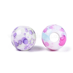 プリントされた不透明アクリルヨーロピアンビーズ  ラウンド  大穴ビーズ  ミックスカラー  13.5~14mm  穴：5mm  約384個/500g&nbsp;OACR-Q200-02
