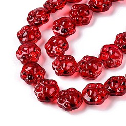 透明電気メッキガラスビーズ連売り  猫の足のプリント  ファイヤーブリック  14x15x8.5mm  穴：1mm  約45個/連  24.80''（63センチメートル）&nbsp;EGLA-T021-12A