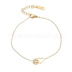 女性用304ステンレススチールリンクブレスレット  ハート＆ツリー  イオンプレーティング（ip）  ゴールドカラー  6-3/4インチ（17.3cm）&nbsp;BJEW-Z087-04G